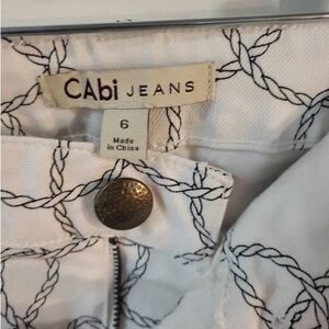 CAbi Women's White Jeans with Black Pattern